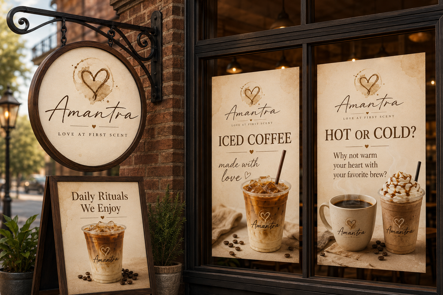 Amantra coffee A-frame and wayfinding signage