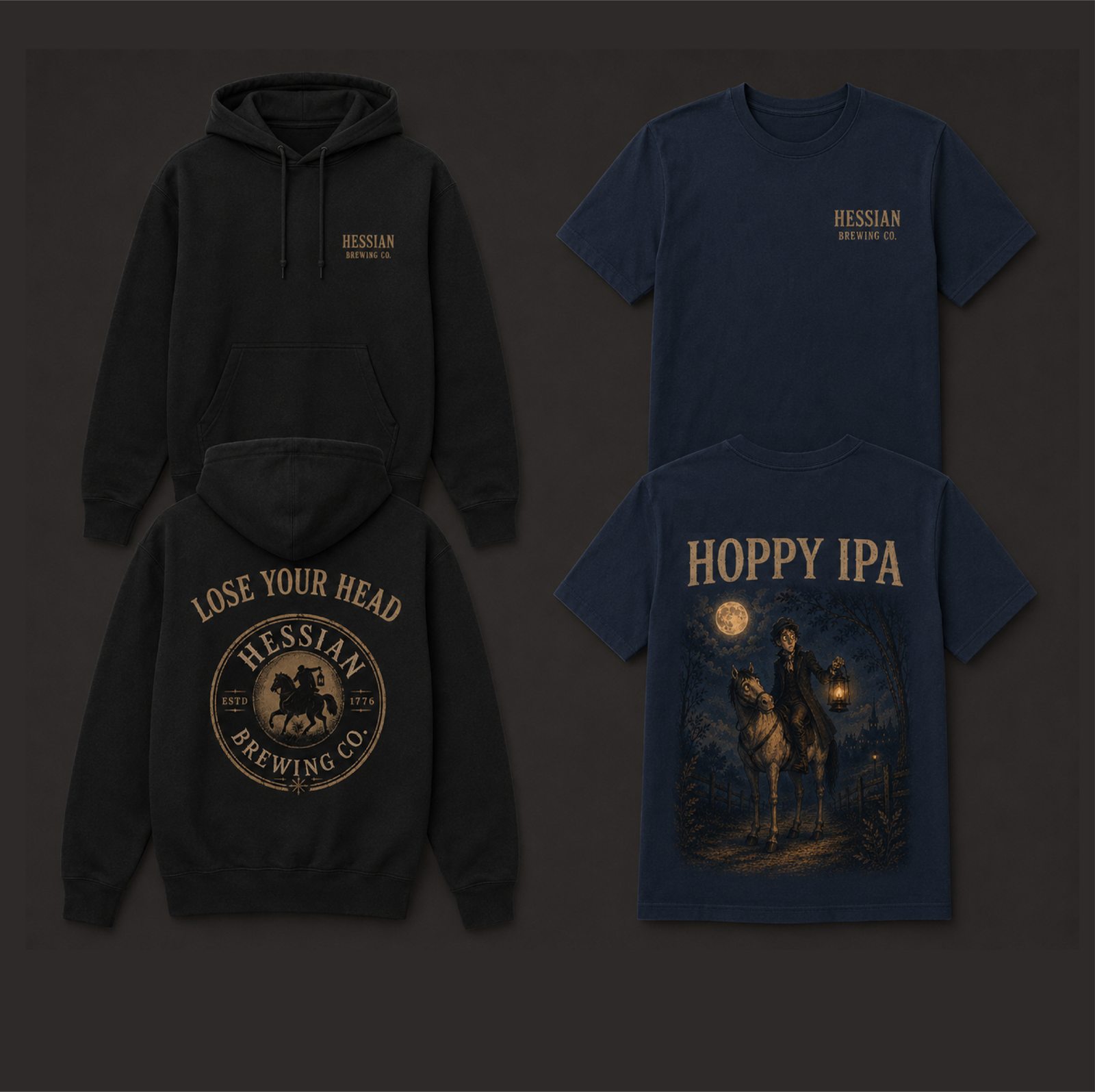 Hessian Brewing Co. apparel — tees and hoodies