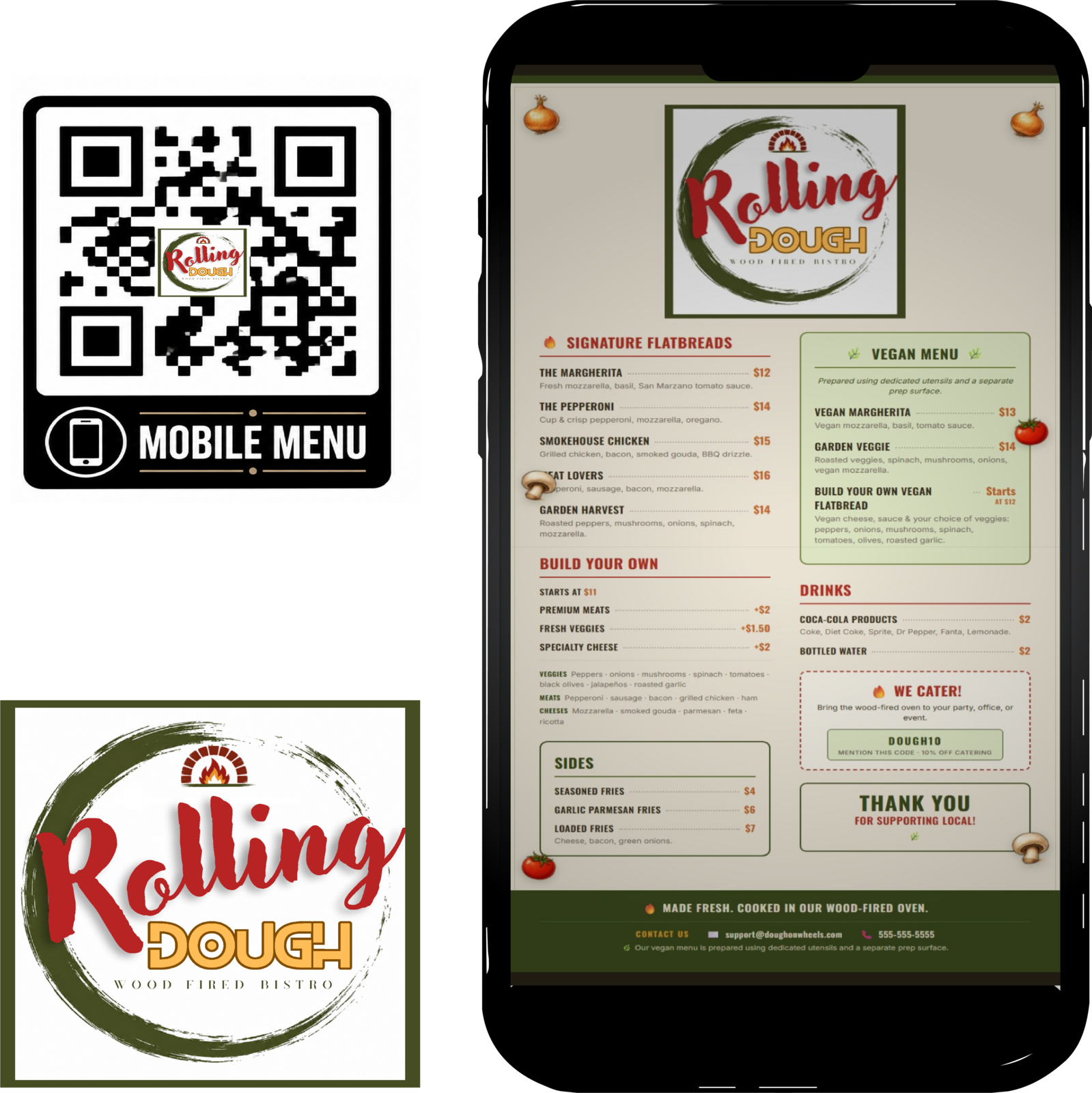 Rolling Dough mobile menu with QR code
